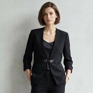 Calvin Klein Black Women's Open-Front Blazer with Buckle Detail